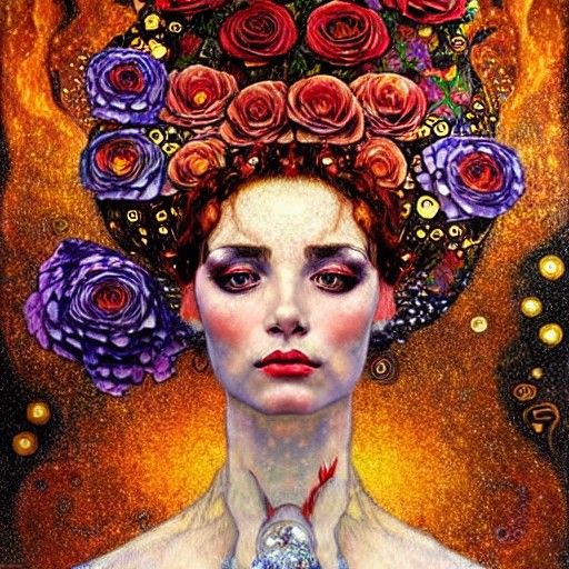 Fiery Phoenix Woman in Art Deco Style