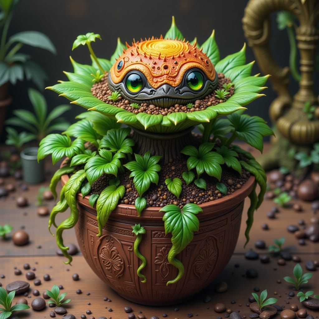 Whimsical Carnivorous Plant in a Vibrant Potted Oasis
