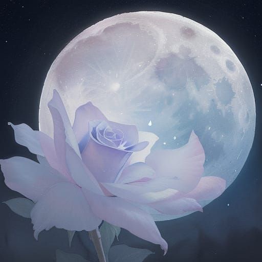 Ethereal Watercolor Rose Under Luminous Moon