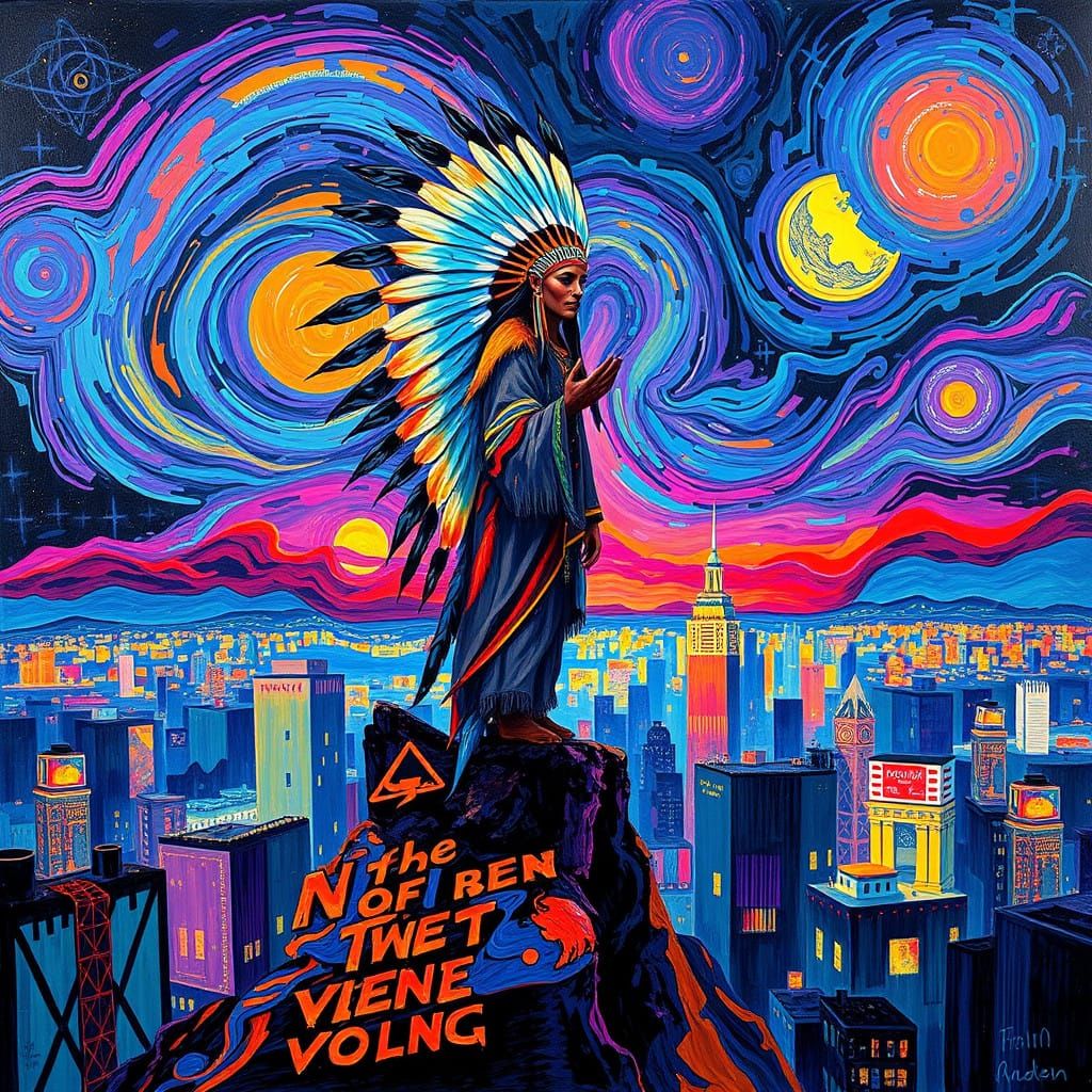 Native Spirit Rises Above Neo-Futuristic Cityscape in Vibran...