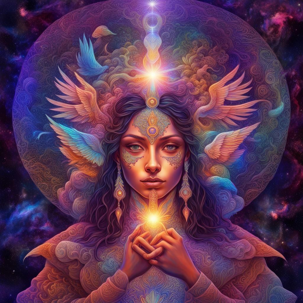 Bast Brings Peace: Holographic Astral Cosmic Illustration