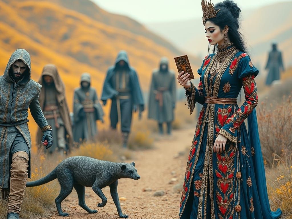 Gypsy Woman with Tarot Cards in Surreal Setting