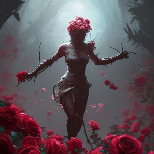 Rose and Thorn Woman: Dark Fantasy Art