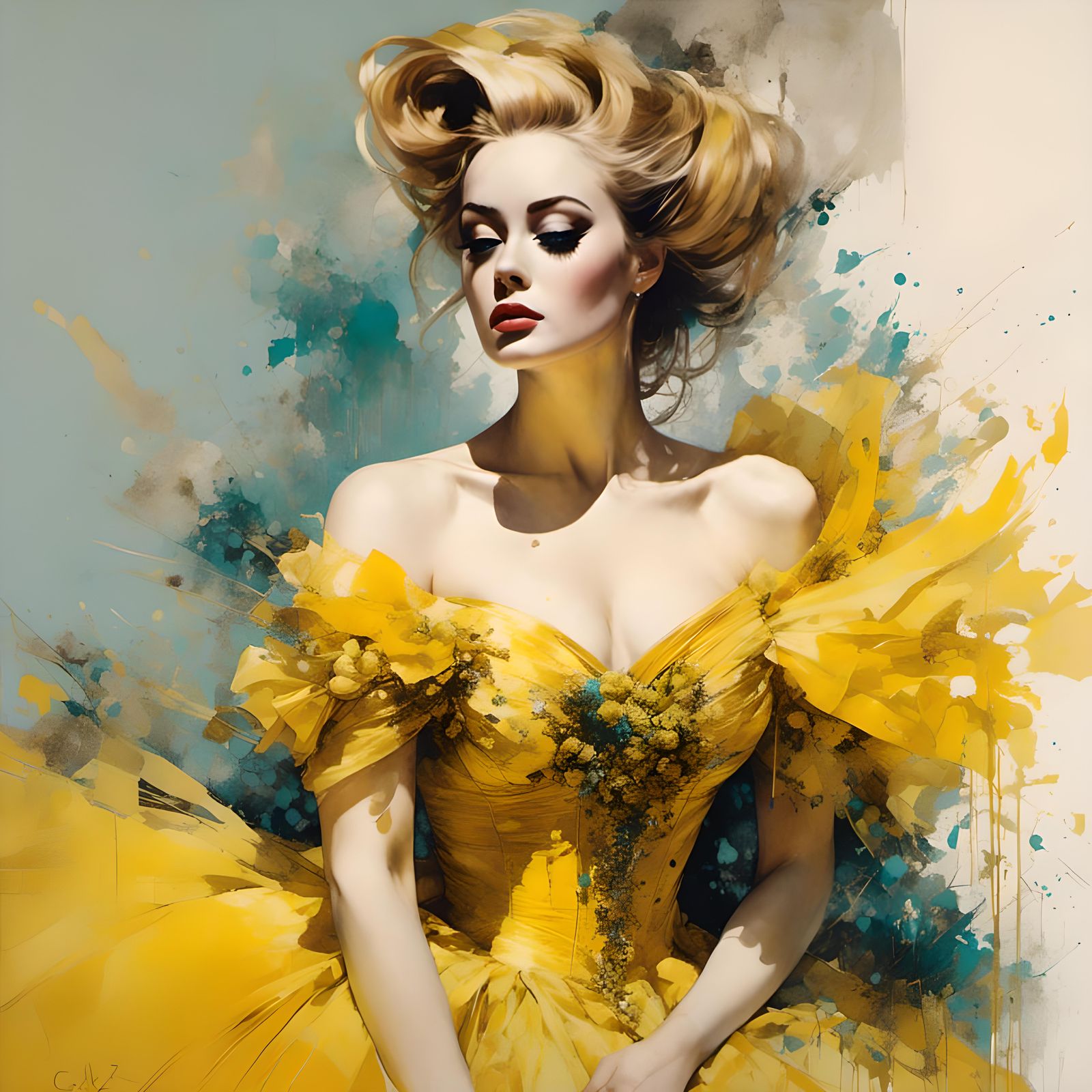 Hyperrealistic Portrait of Adele in Yellow Gown