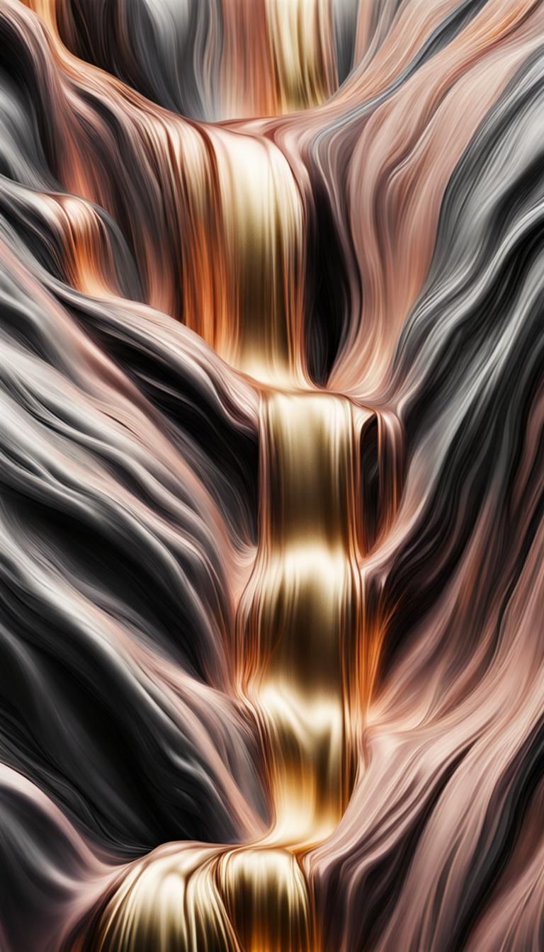 Glowing Molten Metal Stream in Gold and Silver