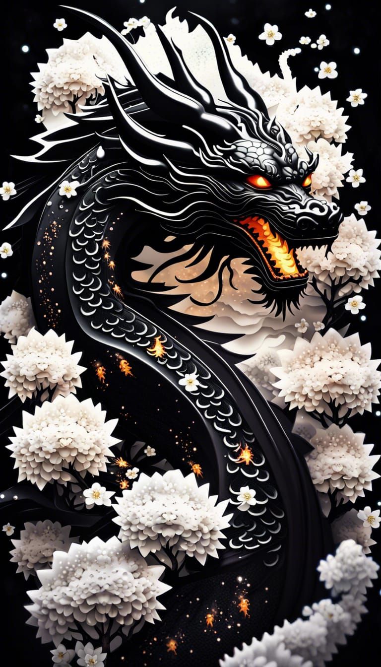Epic Black Dragon God in Cosmic Landscape