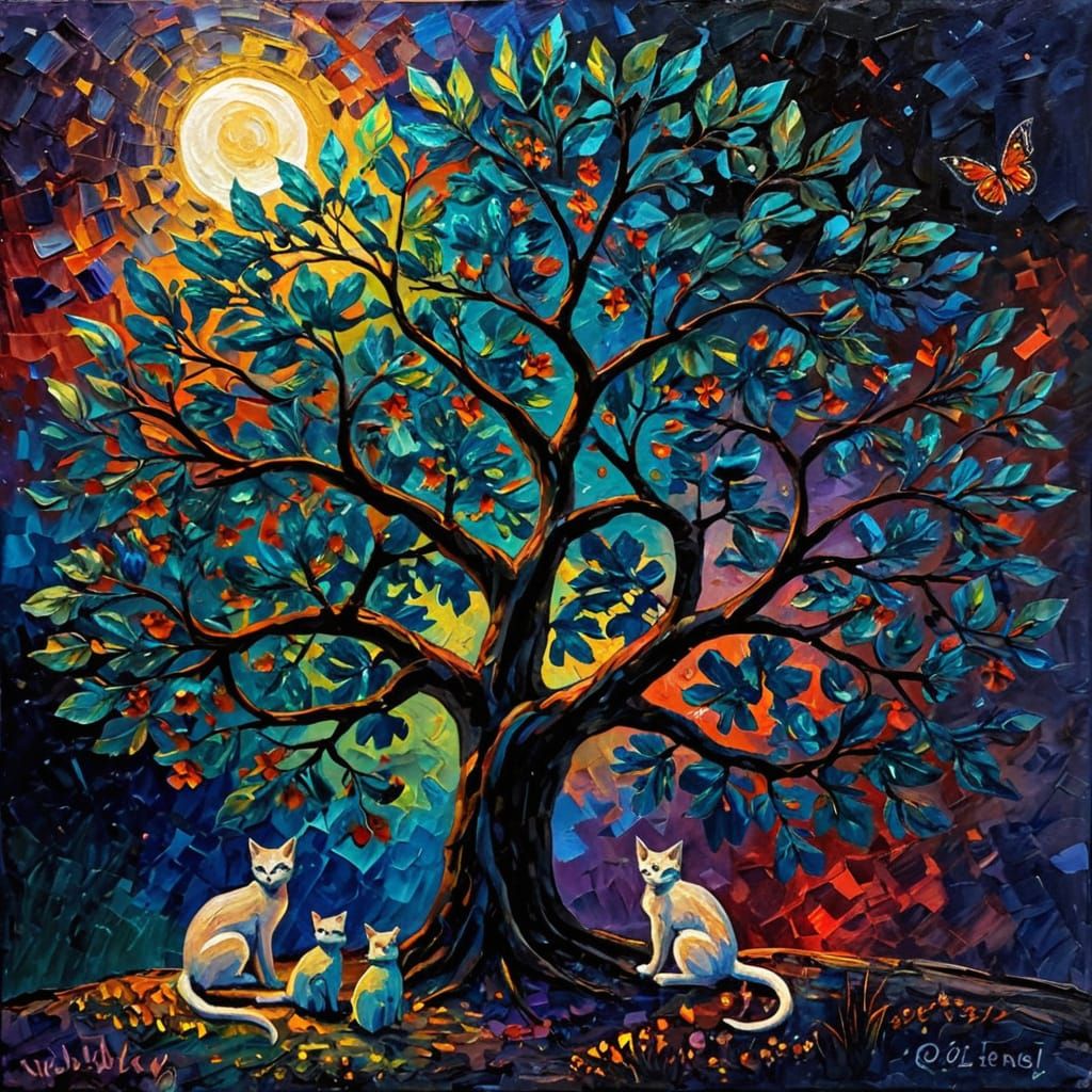 Moonlit Landscape in Expressionist Neo-Impressionism