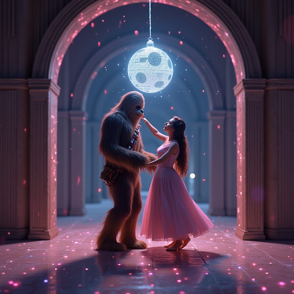 Galactic Disco Dream with Chewbacca and Belle in Moody Aesth...