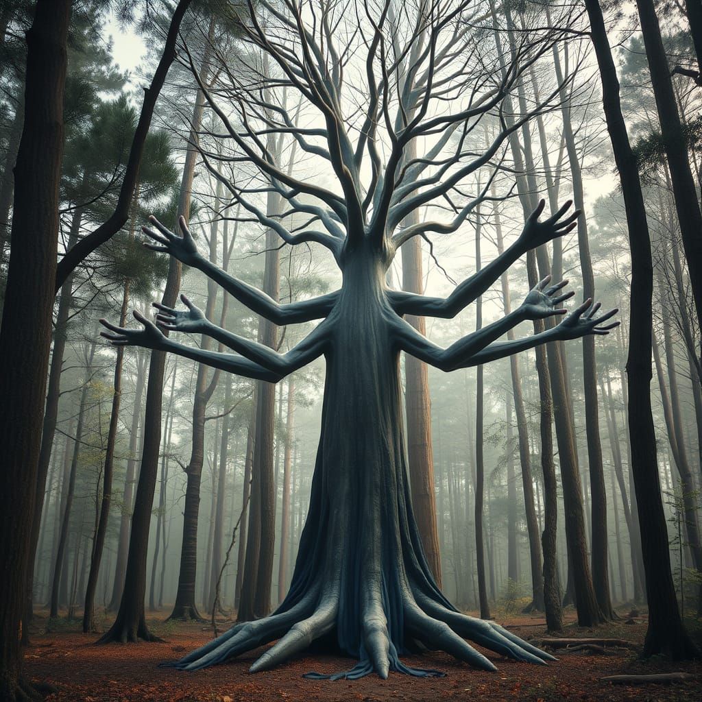 Mystical Forest of Humanoid Trees: Surreal Futurism