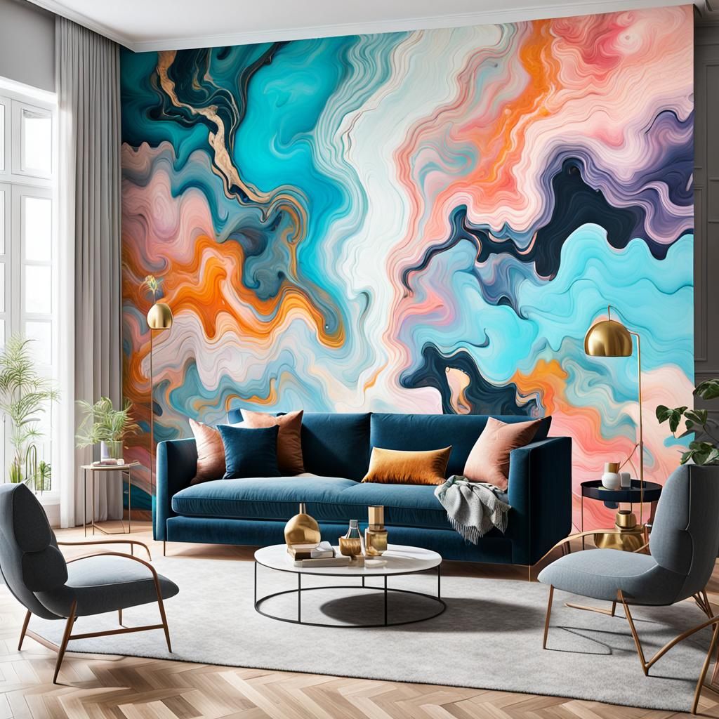 Abstract Wall Painting in Minimalist Living Room