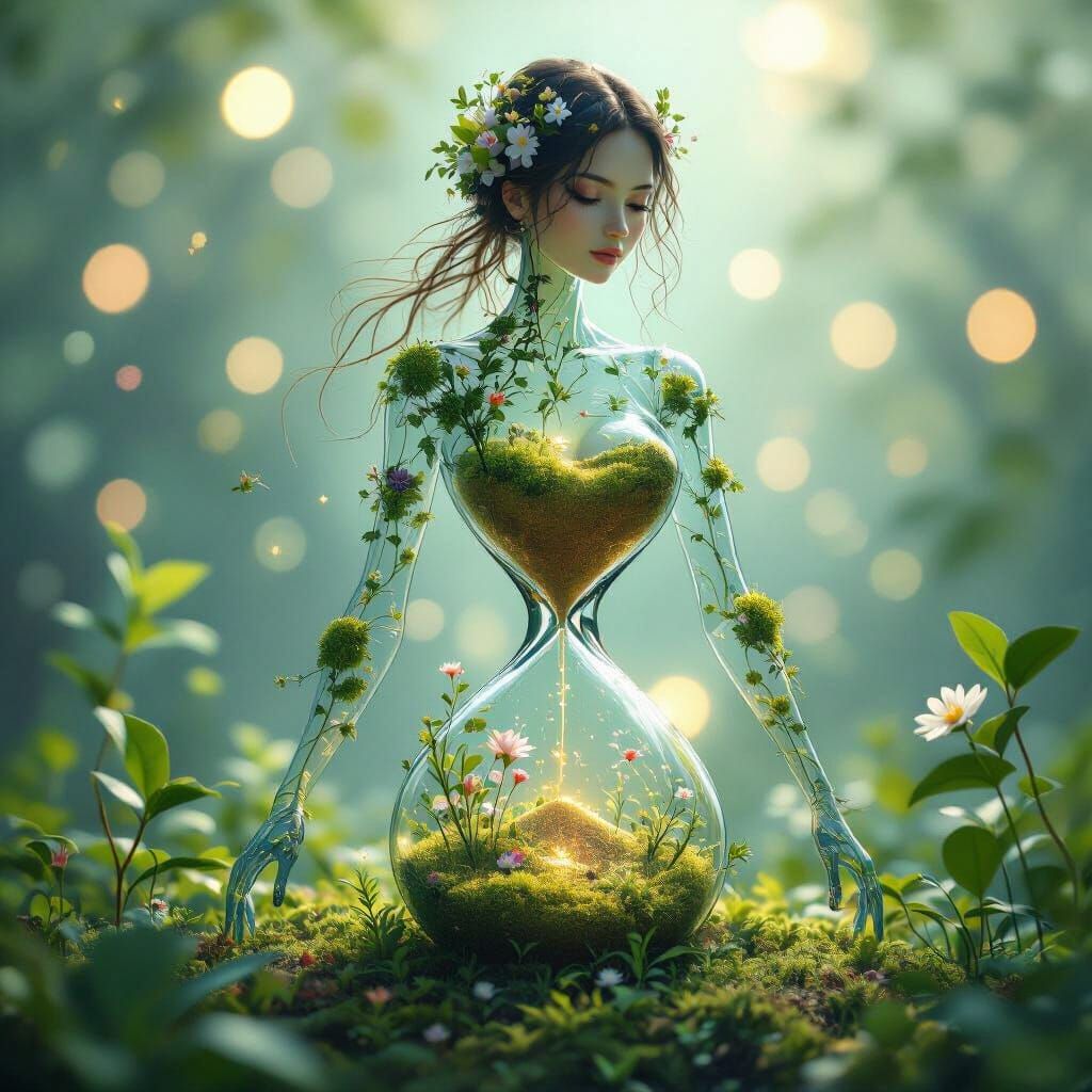 Glass Woman with Internal Ecosystem in 3D Digital Art