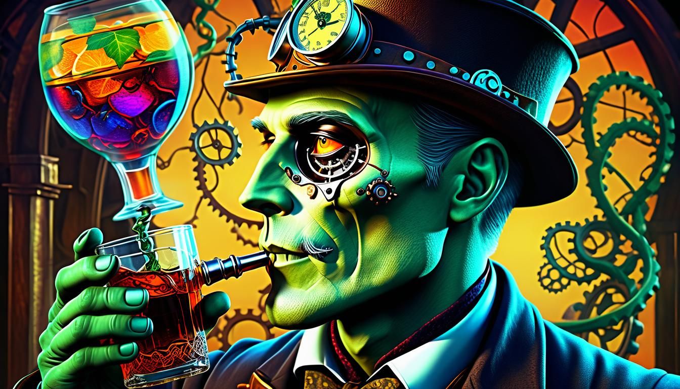 Steampunk Poison Drinkers in Hyperrealistic Detail