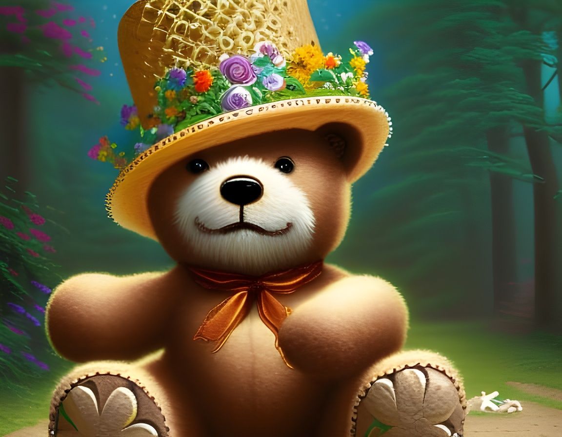 Teddy Bear in Sombrero: Ethereal Fantasy Image