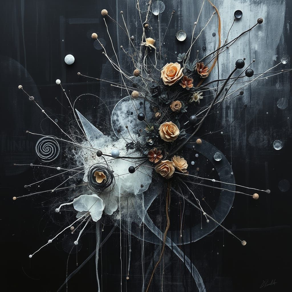 Dark Baroque Confusion in Iridescent Scratchboard Style