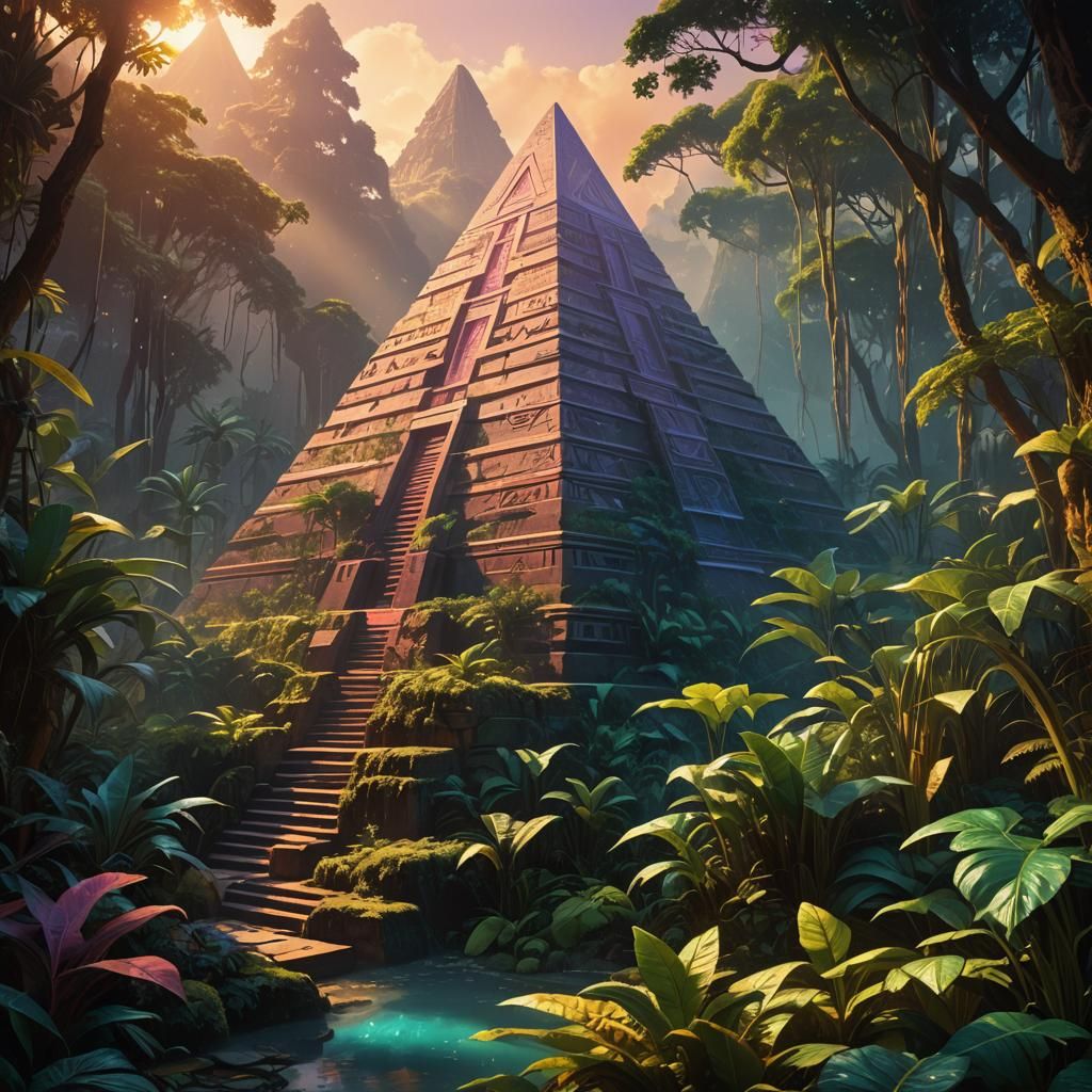 Lush Pyramid Concept Art in a Mystical Jungle