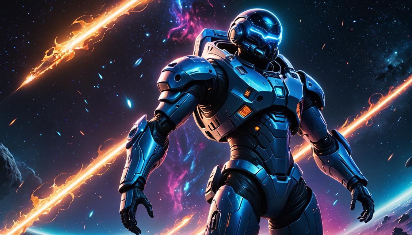 Sci-Fi Character with Neon Weapon in Space