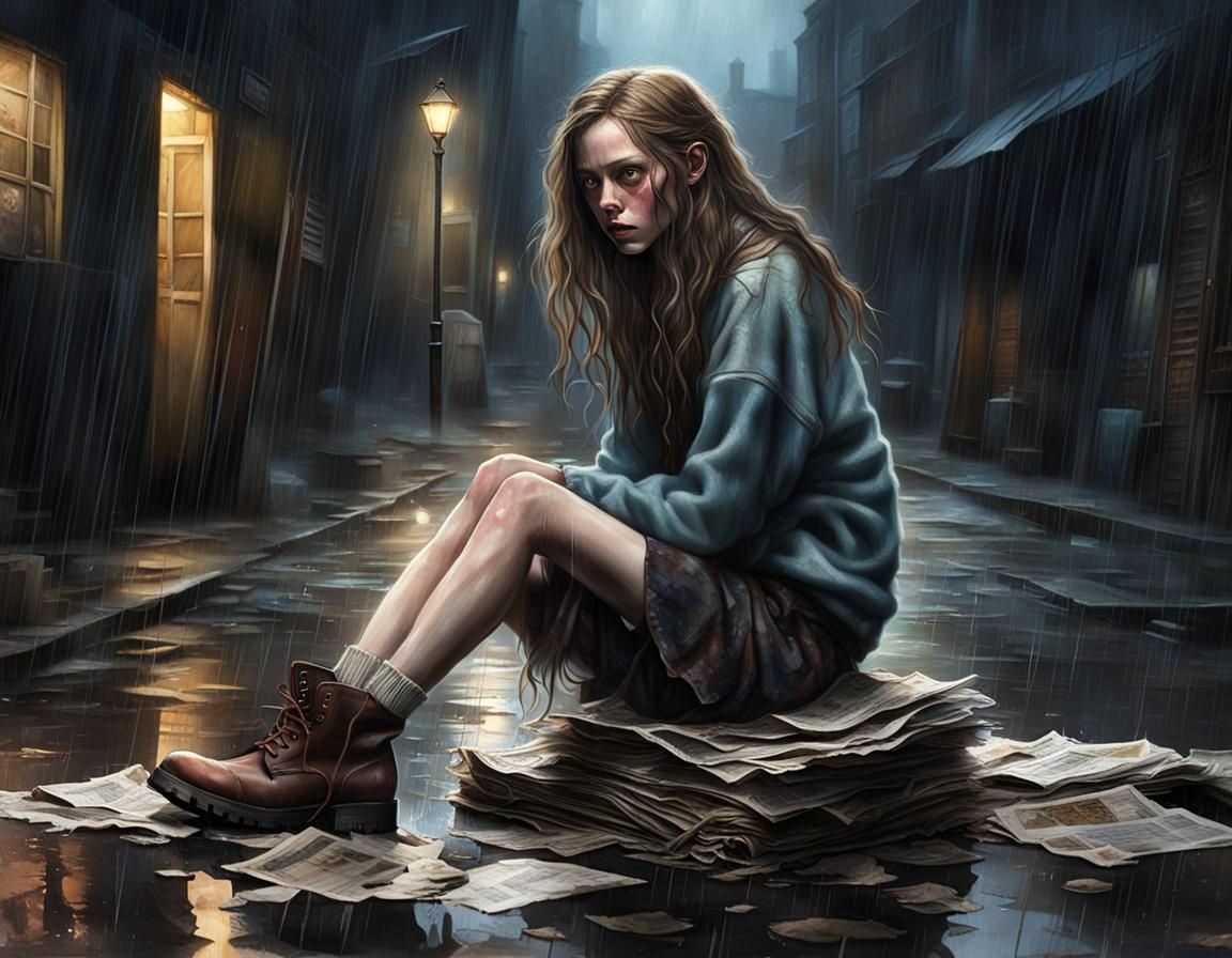 Photo of a Dirty Girl in a Dark Alley