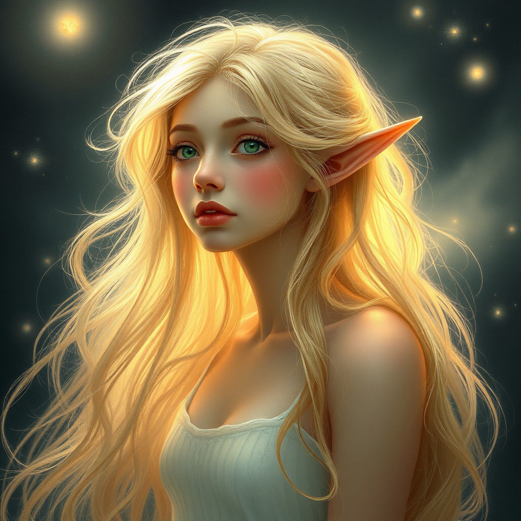 Mystical Fairy Elf with Luminescent Moonlit Hair