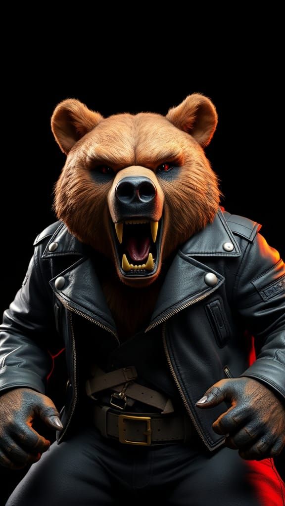 Furious Rocker Bear in Leather Jacket, Pixar Style