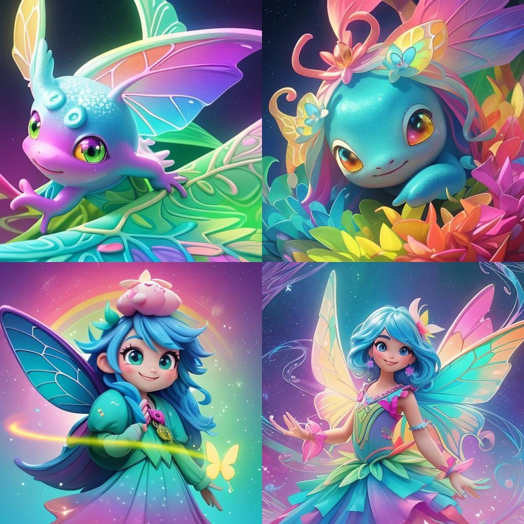 Colorful Axolotl Butterfly Creature in 3D Animation