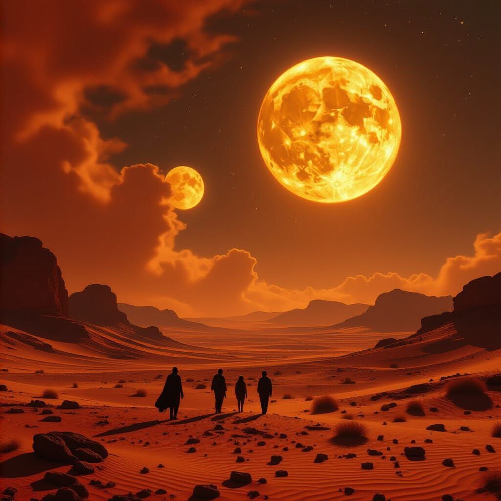 Mars Desert Storm with Two Yellow Planets