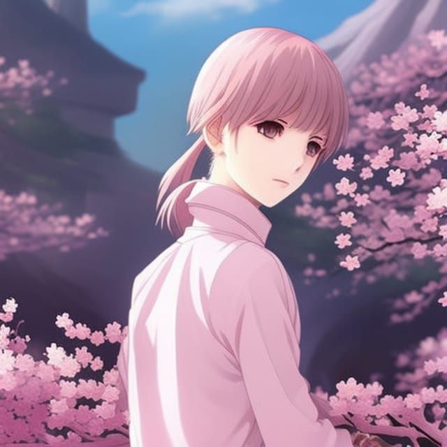 Anime Girl in Sakura Garden, Ghibli Style