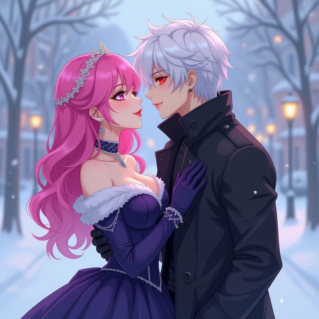 Gothic Couple Shares Kiss in Winter Ball Gown