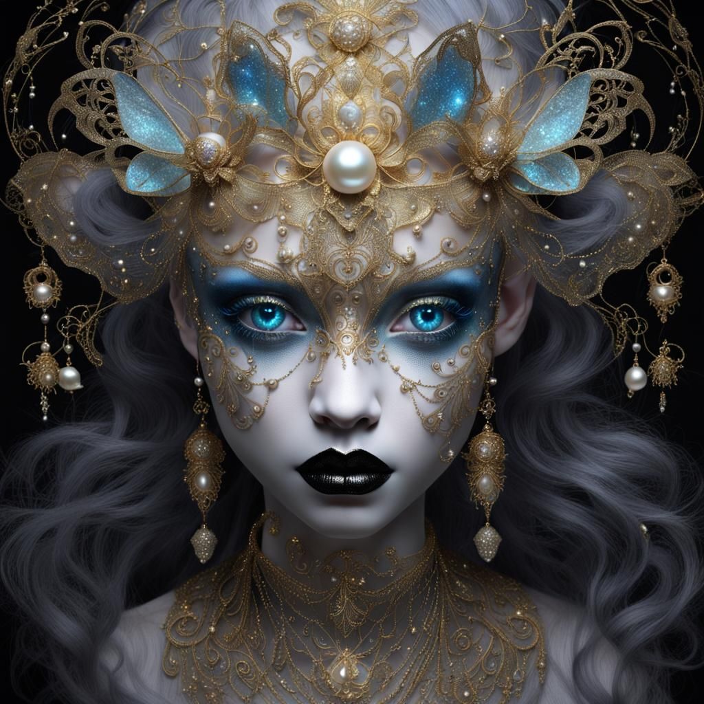 Moonlit Fairy Face with Golden Filigree