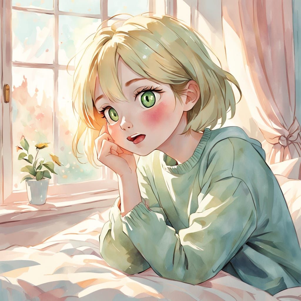 Whimsical Morning Girl in Soft Pastel Hues