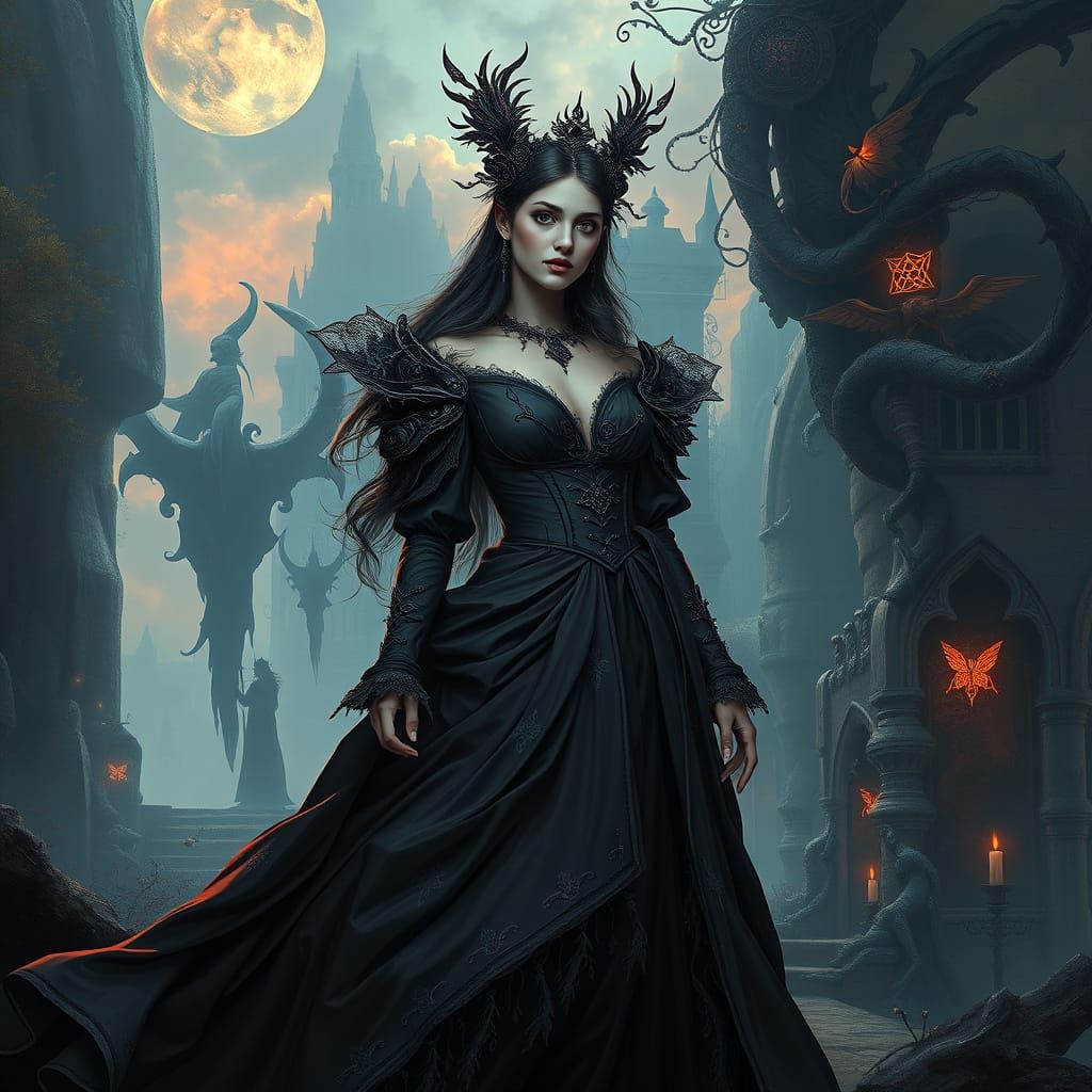 Gothic Princess in Elegant Long Outfit