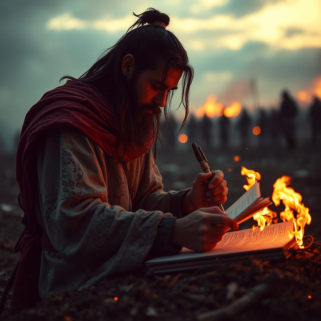 Warrior Poet Unleashes Fiery Verses on Battle-Scarred Skies