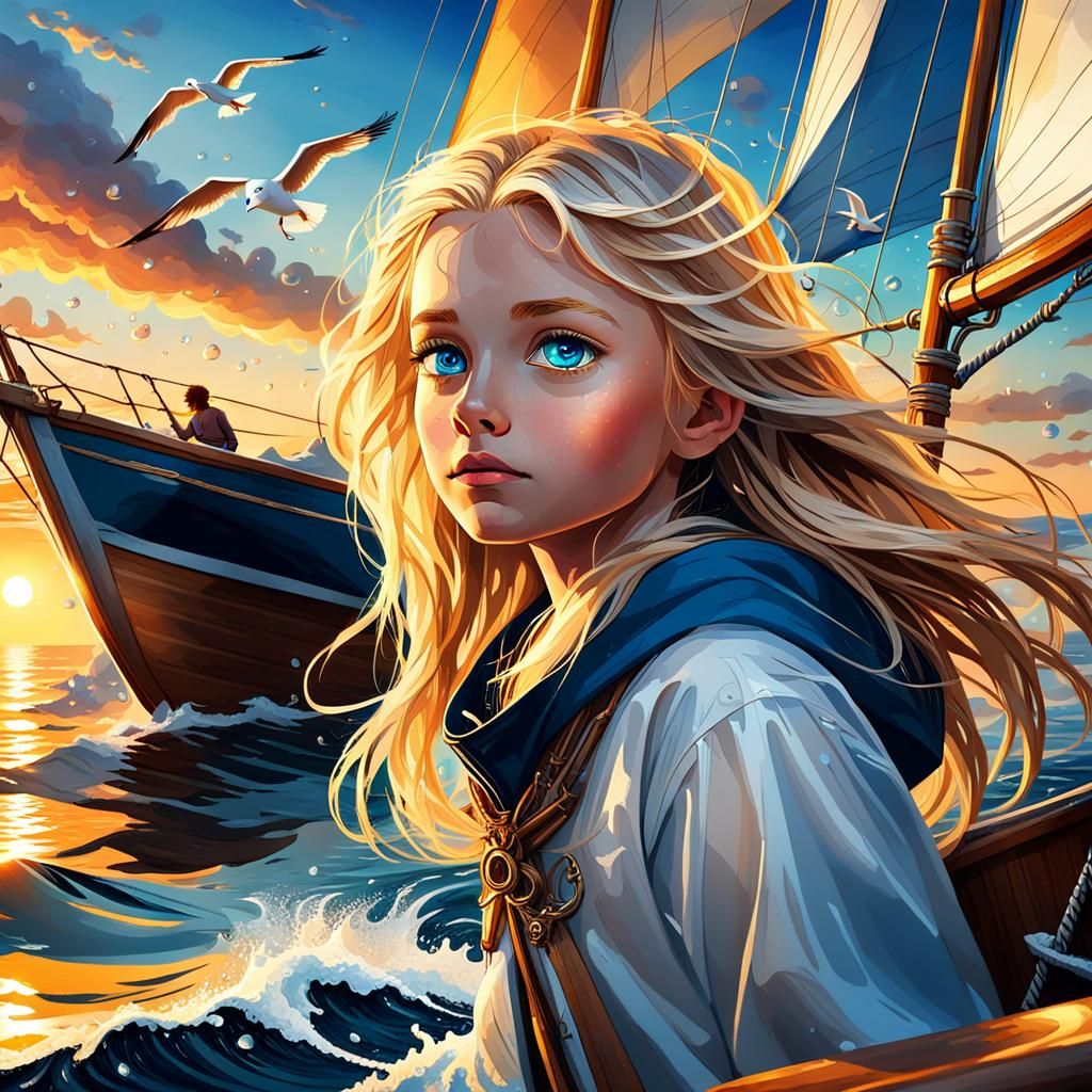Girl Sailing at Sunset: Fantasy Concept Art
