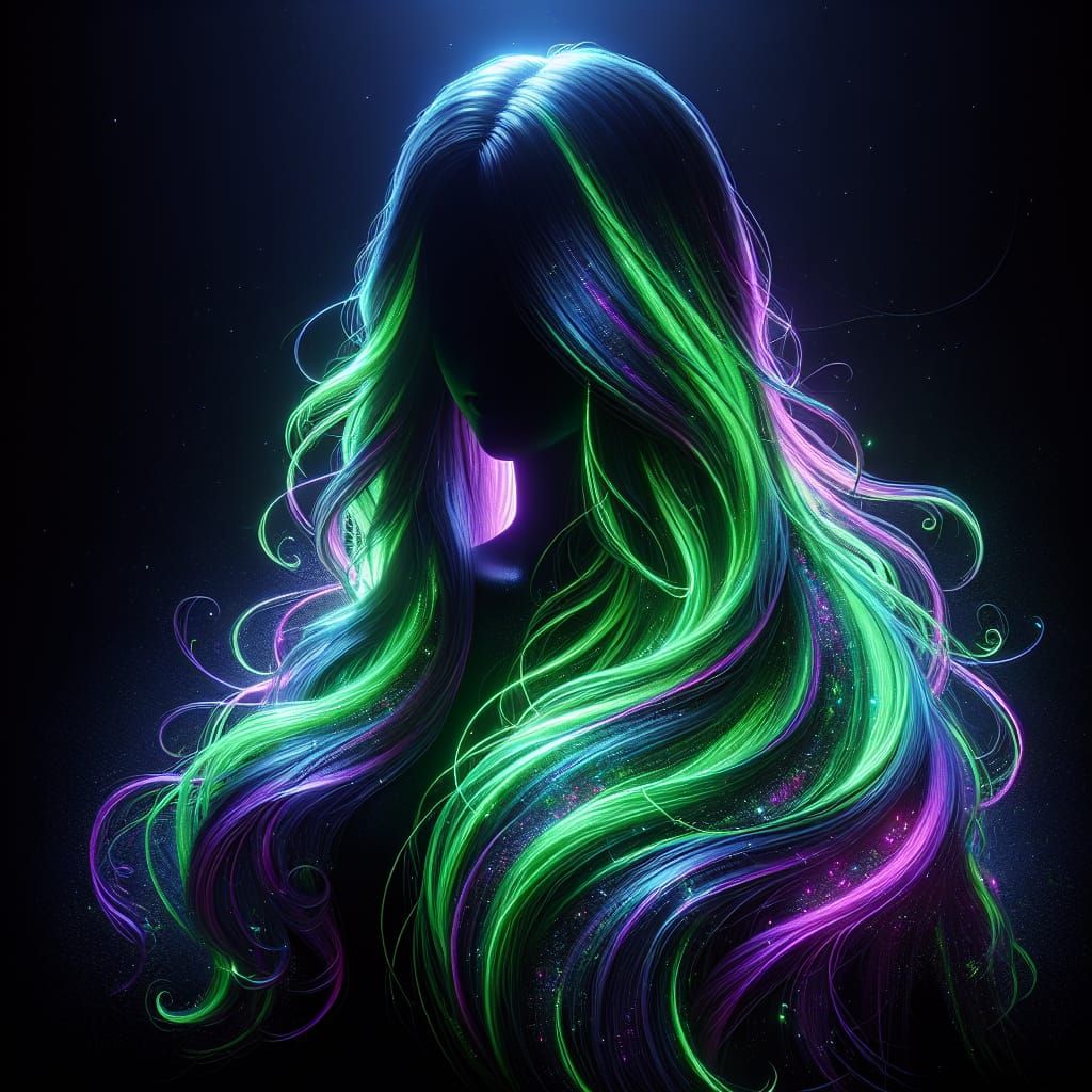 Glowing Neon Girl in Midnight Fantasy Scene