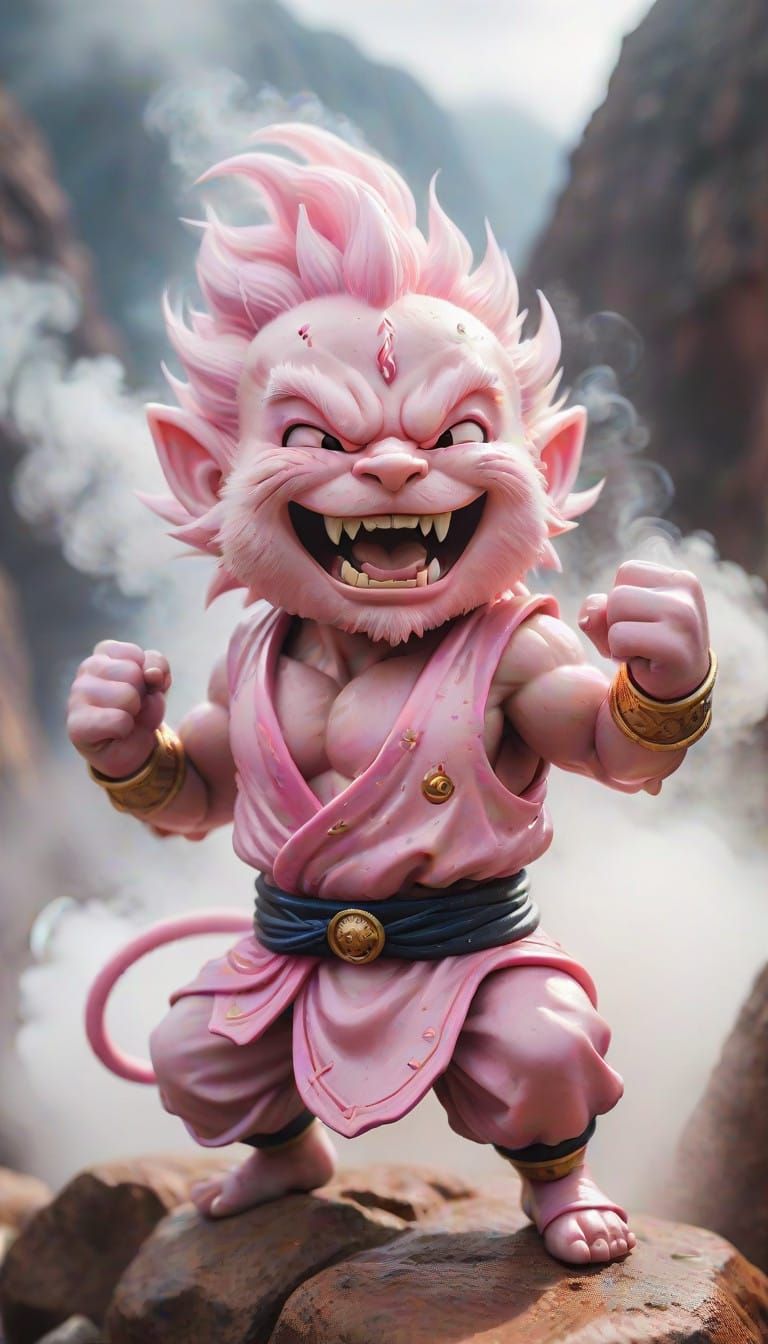 Cute Majin in a Cloudy Canyon Landscape