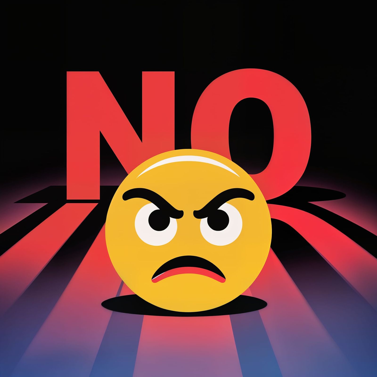 Angry Emoji with Bold Red "NO" Background