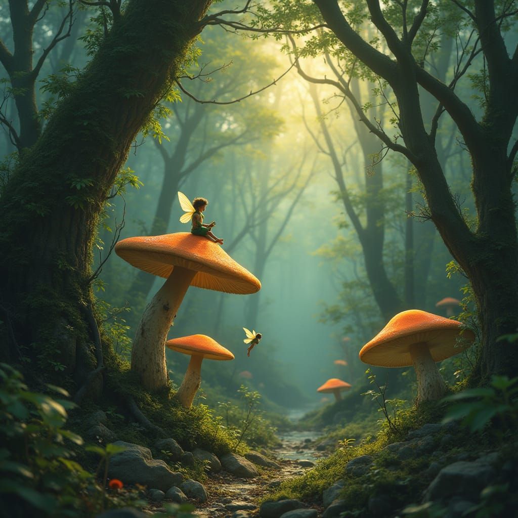 Enchanted Forest Fairies at Dusk in Digital Painting Style
