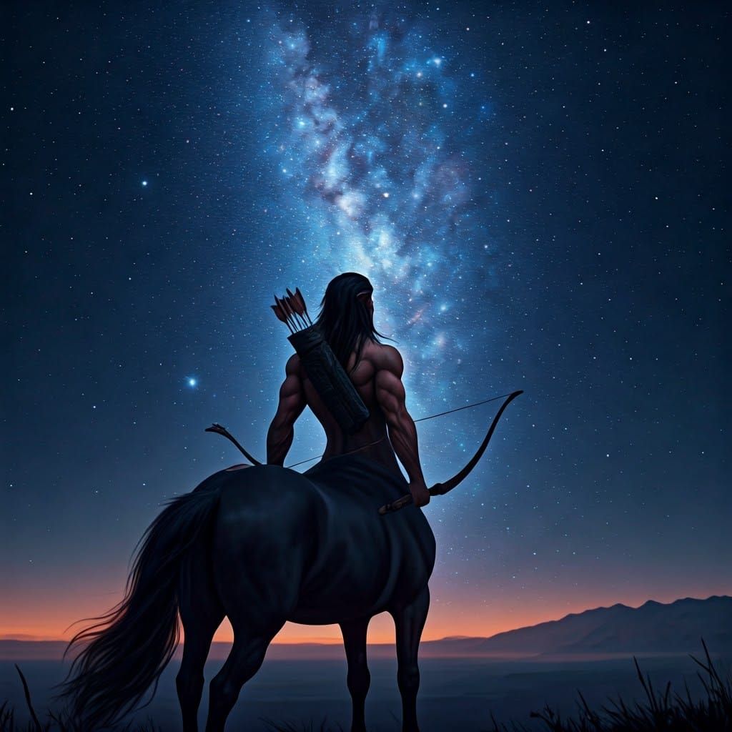 Contemplative Centaur Archer Under Starry Skies
