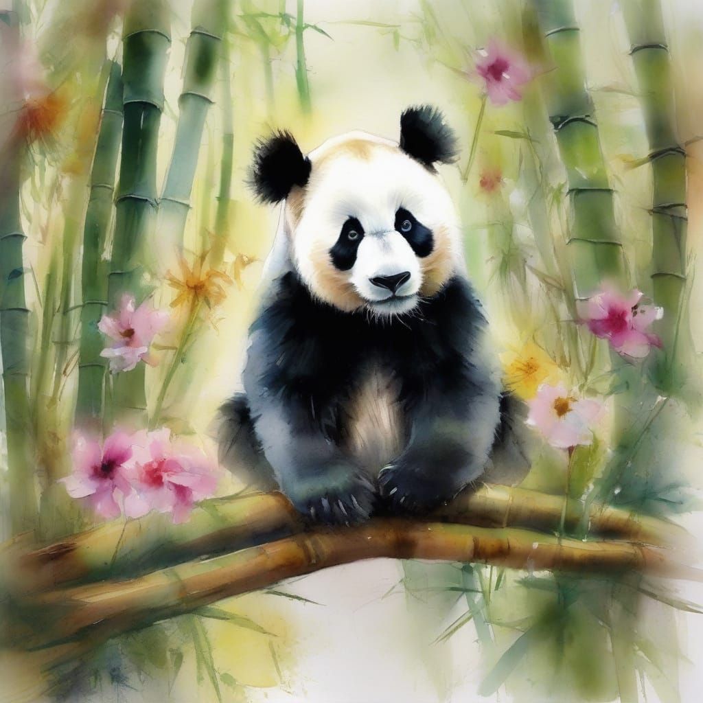 Adorable Panda on Sunlit Bamboo Path