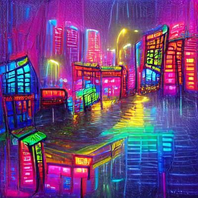Neon Cityscape Reflecting in Rainy Streets
