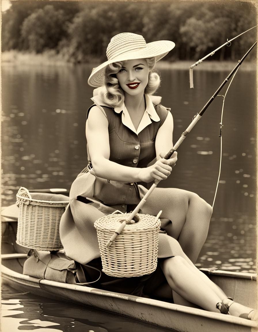 1950s Pin-Up Girl Fishing