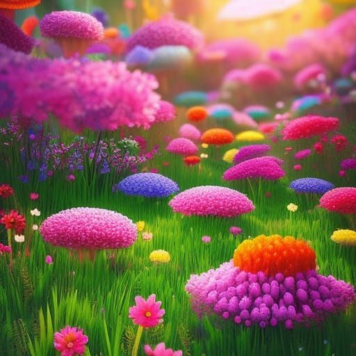 Candy Meadow Flowers in Digital Illustration Style