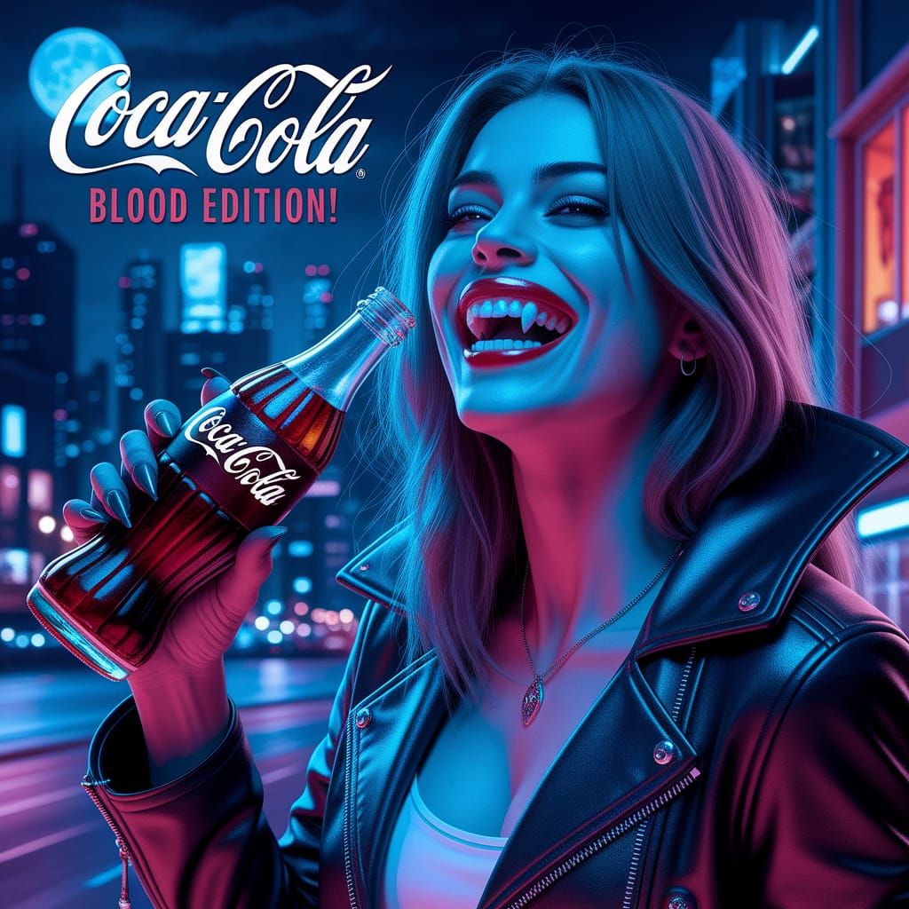 Vampire Coca-Cola in Dark, Futuristic Style