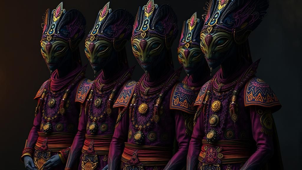 Alien Tribespeople in Ornate Attire, Art Nouveau Style