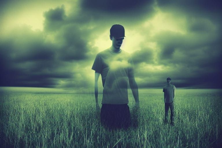 Menace Beneath the Meadow: Photorealistic Double Exposure