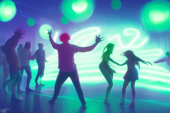 Neon Rave Party in Fantasy Art Style