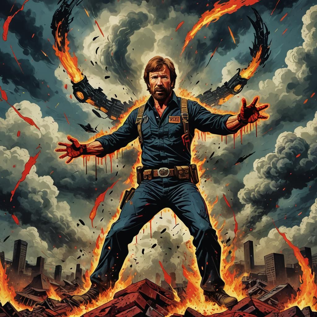 Chuck Norris Battles Aliens in a Wasteland: Pop Art