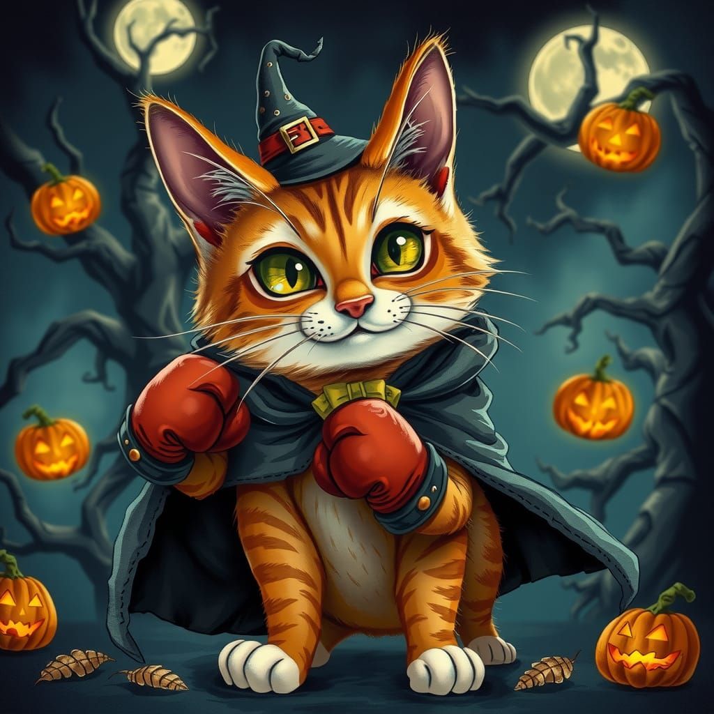 A2727- Bewitching Brawler: The Halloween Boxing Cat