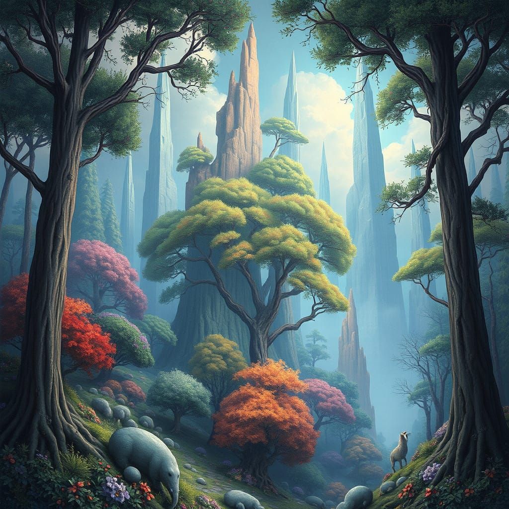 Whimsical Crystal Forests in a Dreamlike Realm