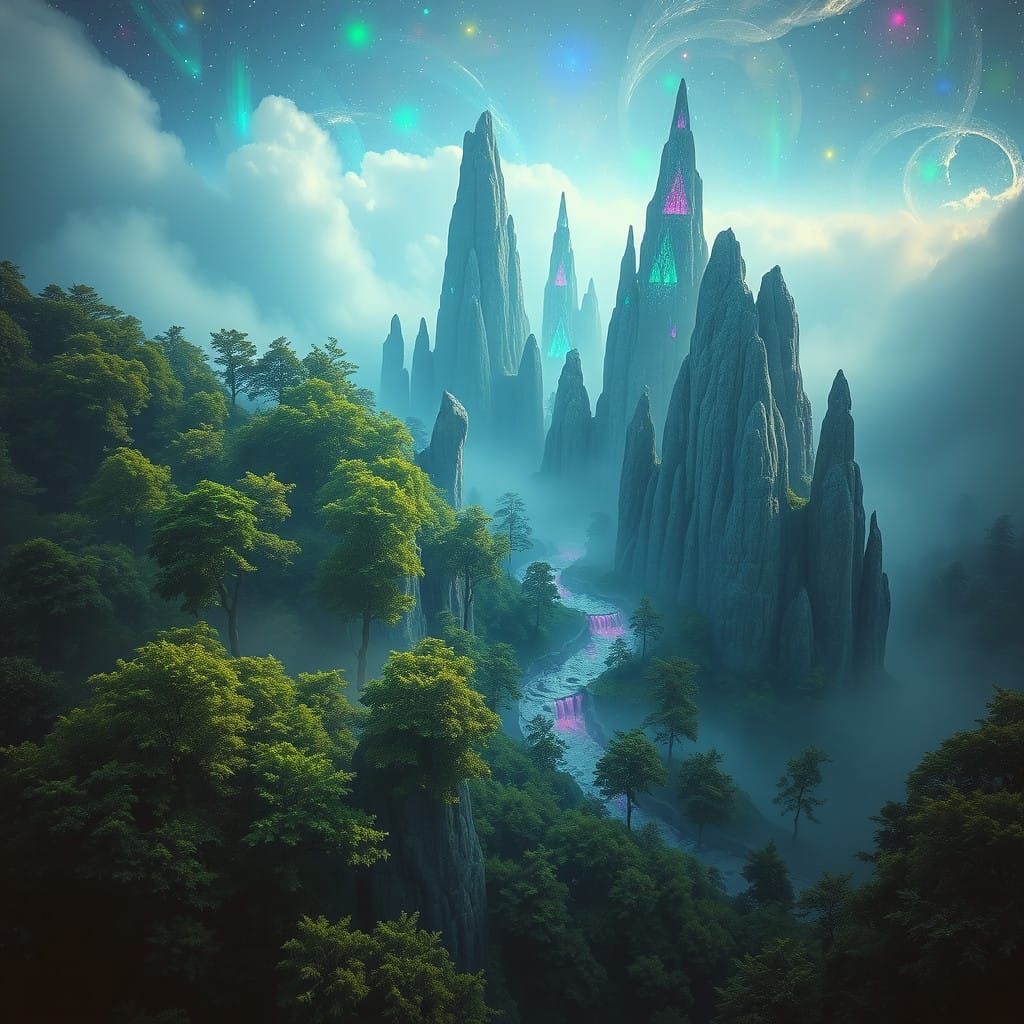 Surreal Fantasy Realm in Vibrant Luminescence