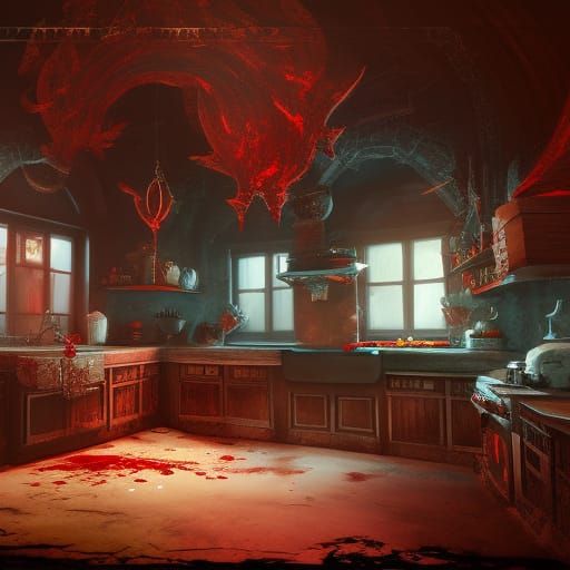 Midnight Kitchen in Detailed Matte Painting Style